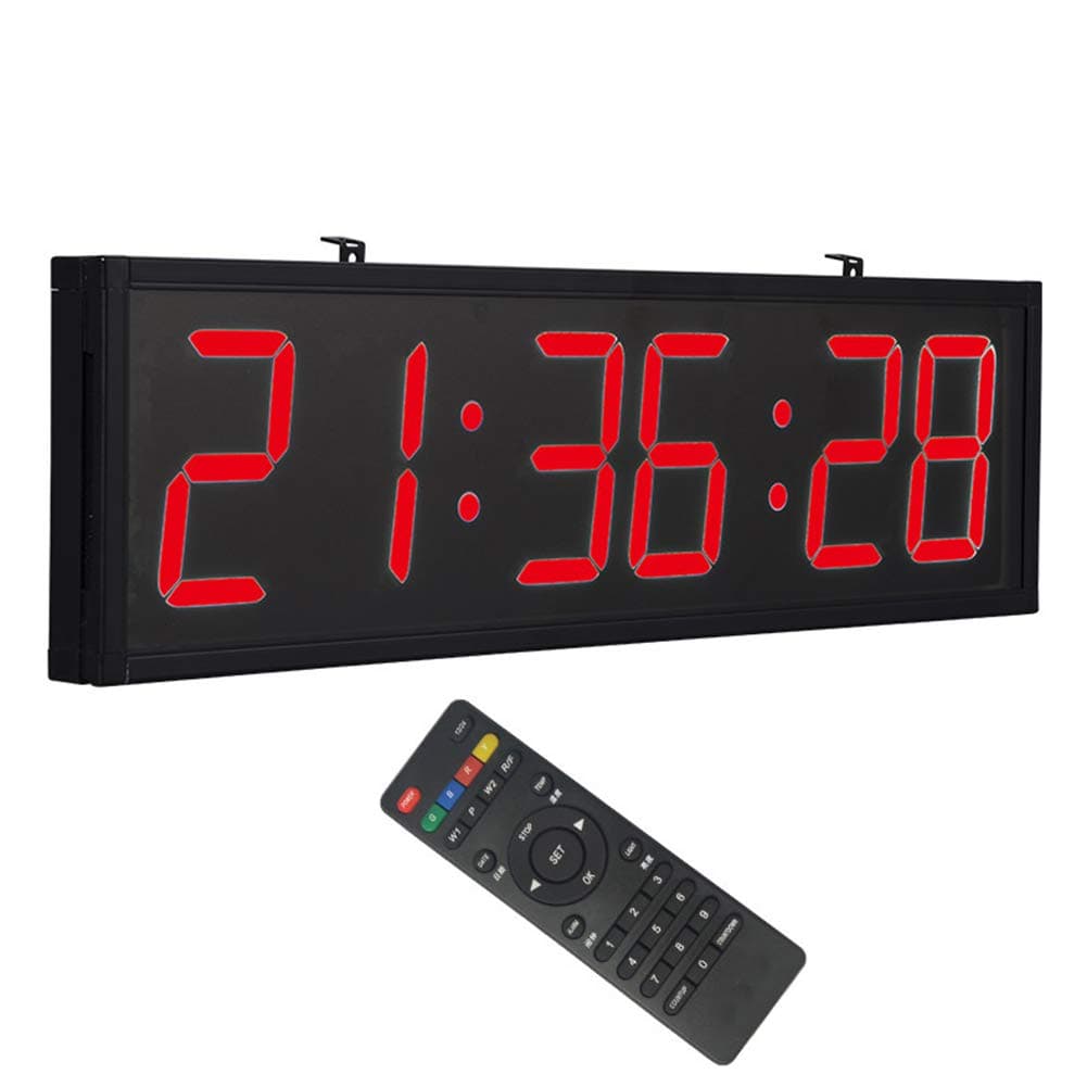 LCYCN Oversized LED Remote Control Digital Wall Clock with Date Indoor Temperature Humidity Display, Red