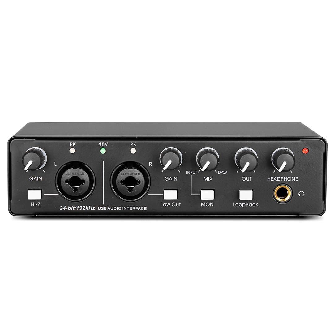 Audio Array AI-04 2x2 Audio Interface | Premium Mic Pre-Amps | 48V Phantom Power Support | 24-bit/192kHz High Fidelity Recording | XLR/MIC/LINE inputs | Plug and Play-No Drivers | Metal Body | Black