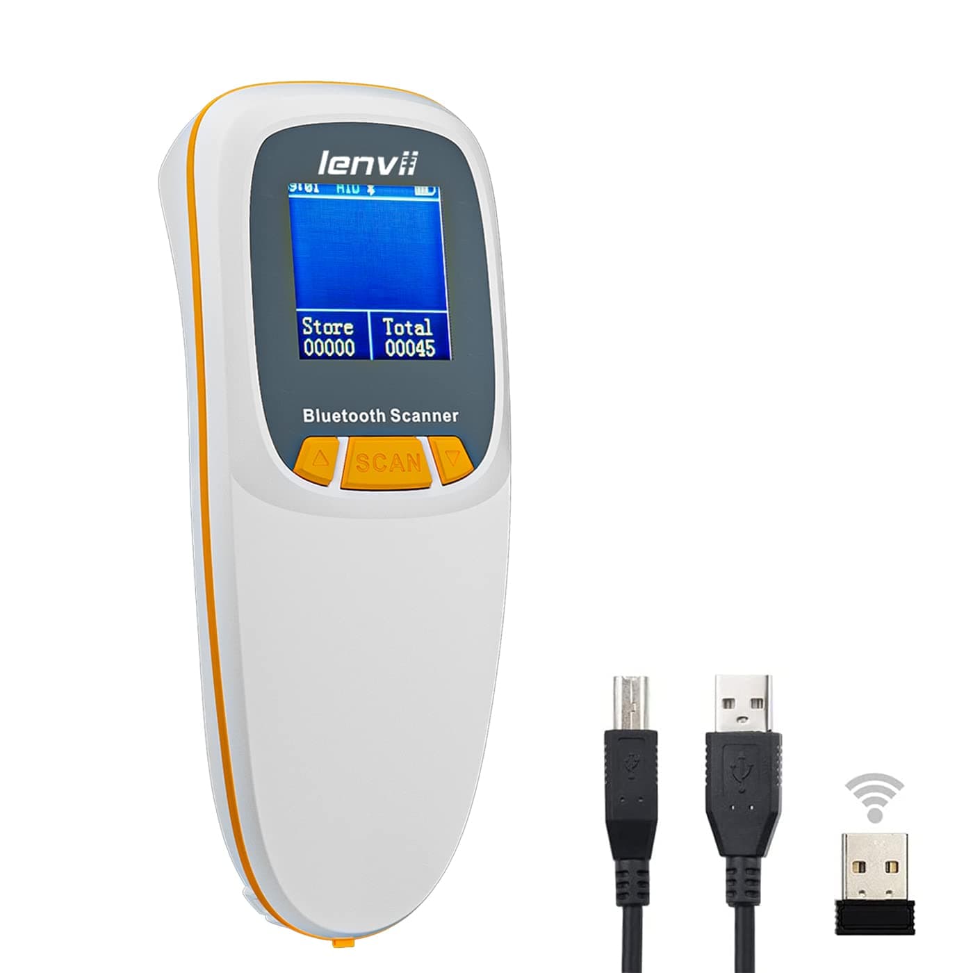 Mini Wireless Barcode Scanner Bluetooth 3-in-1 Portable Barcode Reader Wireless 1D/2D/QR Code Scanner with Display Barcode Reader Win/Android/iOS for Shop, Supermarket, Warehouse (White)