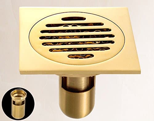 Drainer Square Shower Floor Drain with Removable Strainer Tile-In Design Deep Gold 4x4 Inch