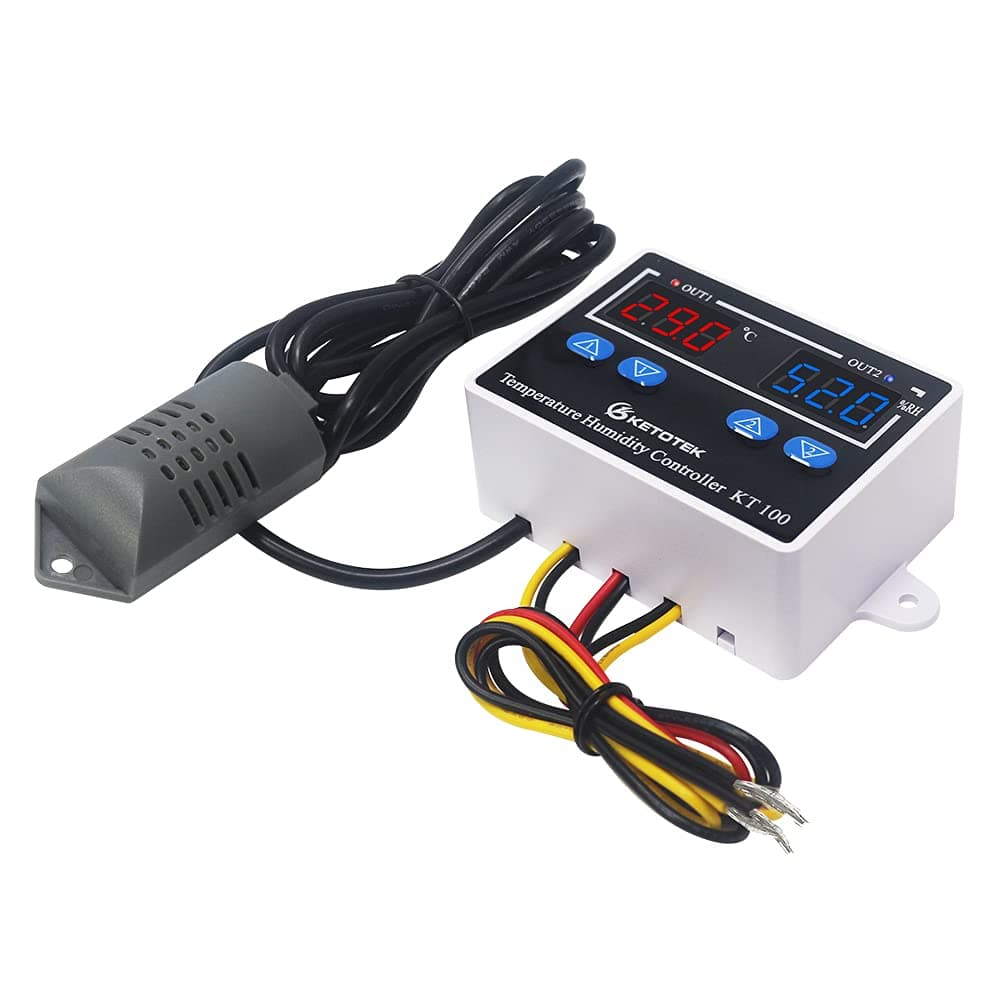 Digital Temperature Humidity Controller, Heating Cooling Thermostat Module with Sensor Probe Humidifier Dehumidifier Controller for Incubator 230V