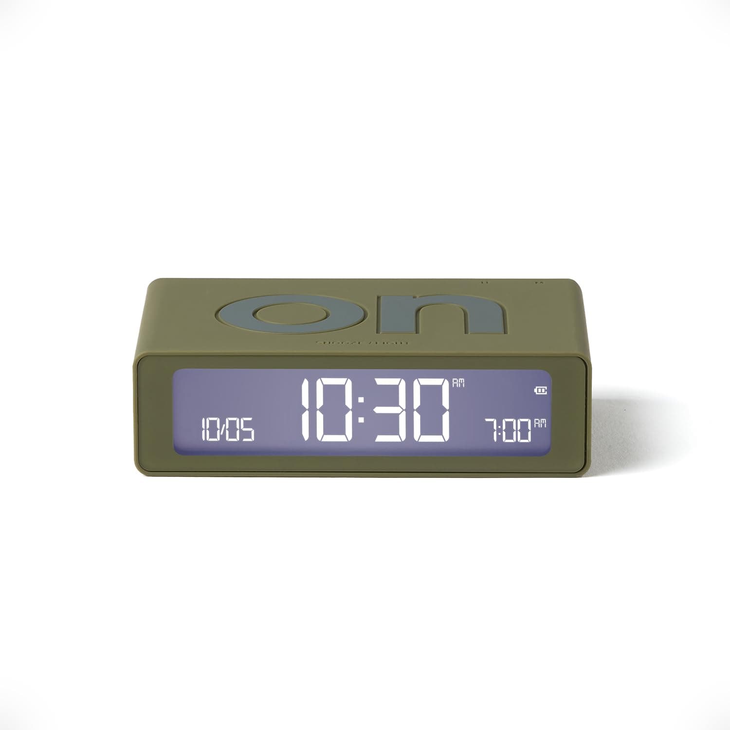 – Lexon Flip Mini digital alarm clock, On Off LED clock with Adjustable Brightness, Rechargeable or Mains Powered, Sleek Retro Bedroom Decor Ideal for Alarm Clocks Bedside Use - Khaki