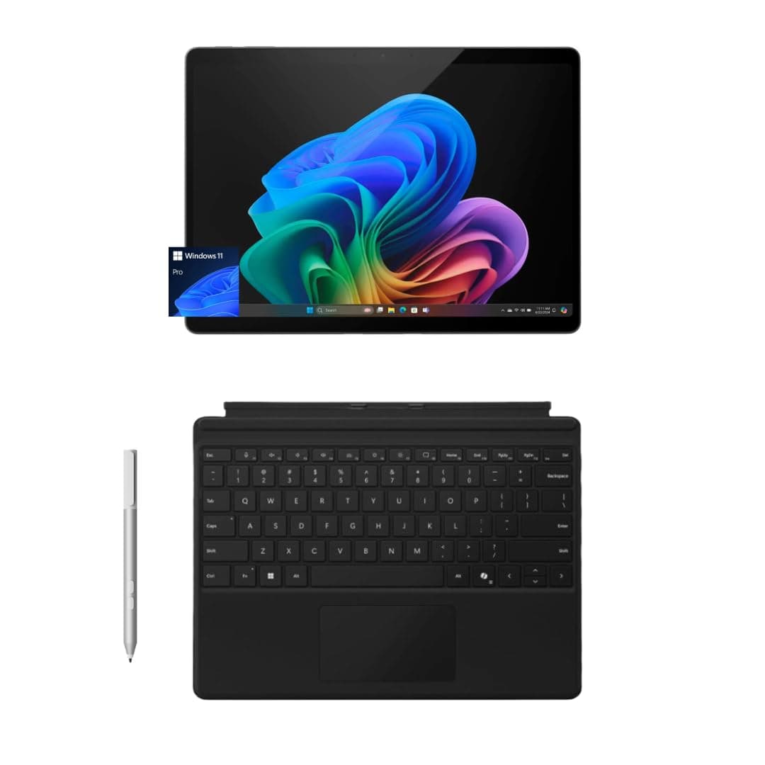 Microsoft Surface Pro 11 Bundle, 2-in-1 Tablet with Pro Keyboard (No Storage) and Surface Pen, Copilot+ PC, 13" Touchscreen OLED, Snapdragon X Elite, 16GB RAM, 512GB SSD, Windows 11 Pro, Black