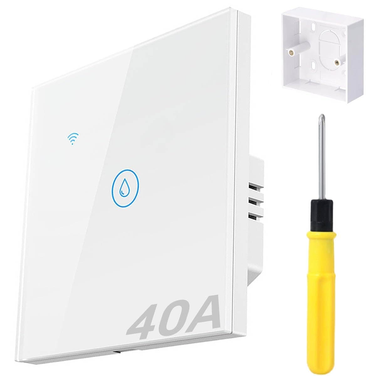 Smart Immersion Heater Timer Switch, 40A 2.4G WIFI Smart Wall Touch Boiler Switch Water Heater Timer Switches Works with Alexa Google Home and SmartLife APP Tuya