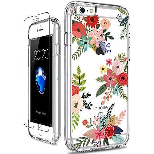 GiiKa for iPhone 6 6s Case with Screen Protector, Clear Heavy Duty Protective Case Floral Girls Women Shockproof Hard PC Back Case with Slim TPU Bumper Cover Phone Case for iPhone 6s, Flowers