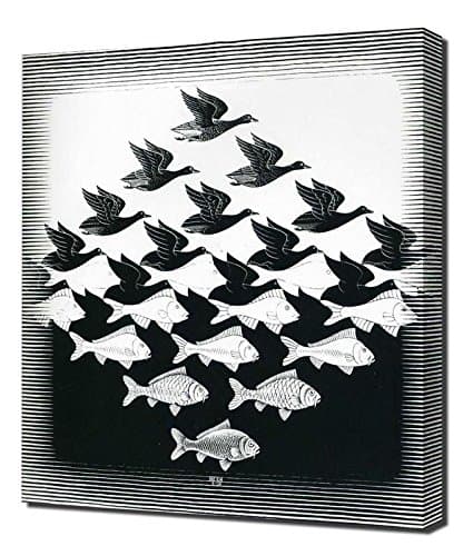 M.C. Escher - Bird-and-Fish-Pattern - High Quality Framed Canvas Art Print Reproduction