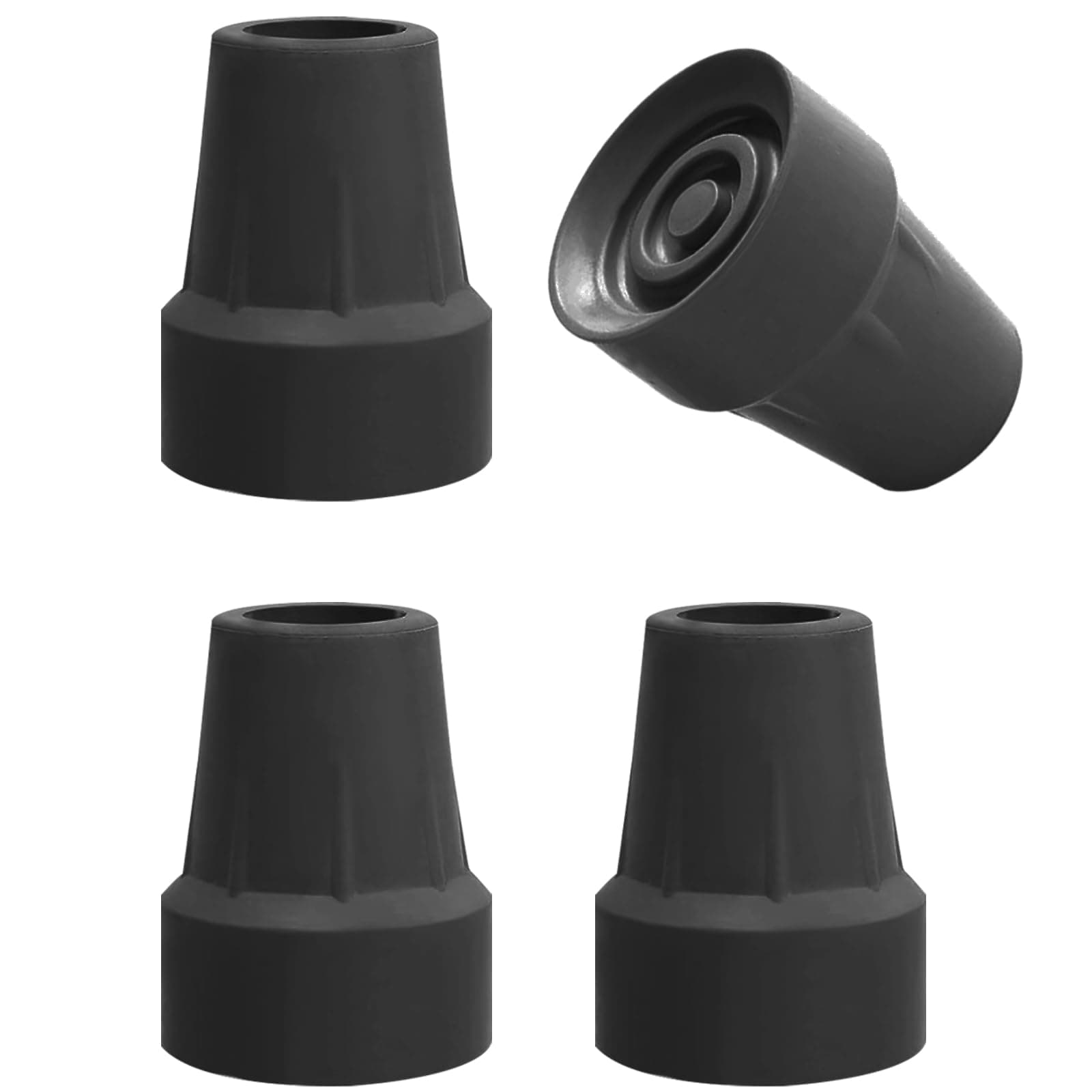 OBTANIM 4 Pack 3/4 Inch Replacement Rubber Cane Tips for Canes Crutch Walking Sticks and Walkers (Black)