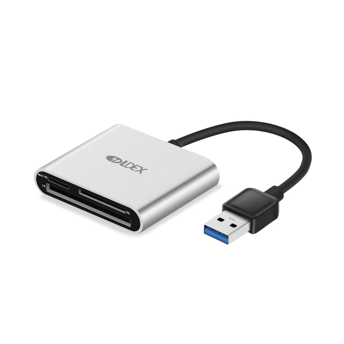Ldex SD Card Reader Aluminum Superspeed USB 3.0 Multi-In-1 Card Reader for SD Card/CF Card/Micro SD Card and More with 4ft Cable suitable with Desktop-Silver