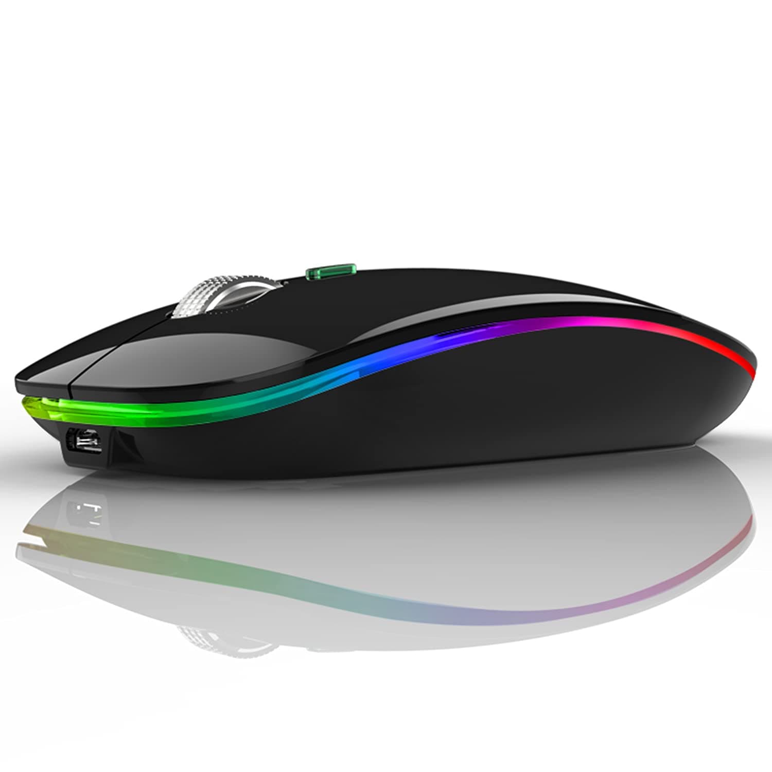 LED Wireless Mouse, G12 Slim Rechargeable Wireless Silent Mouse, 2.4G Portable USB Optical Wireless Computer Mice with USB receiver and Type C Adapter (Black)