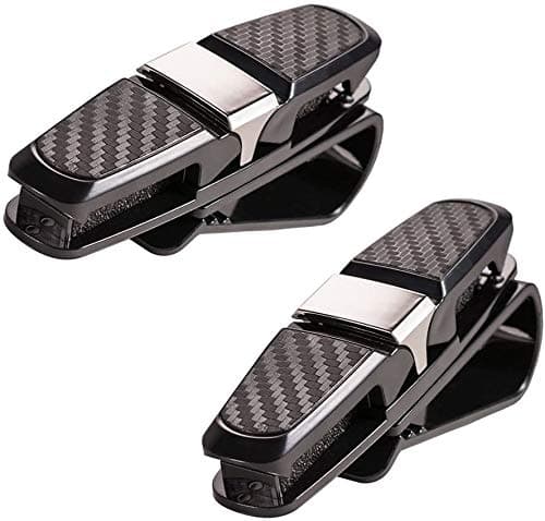 CarFrill 2 Pack Glasses Holders for Car Sun Visor (Pattern 1) | Universal Auto Sunglasses & Card Clip | Vehicle Interior Accessory for Eyeglasses, Tickets & Bills