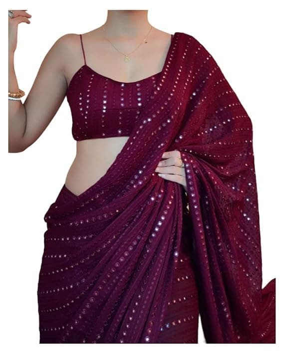 Women's Thread Sequence Work Georgette Saree With Blouse