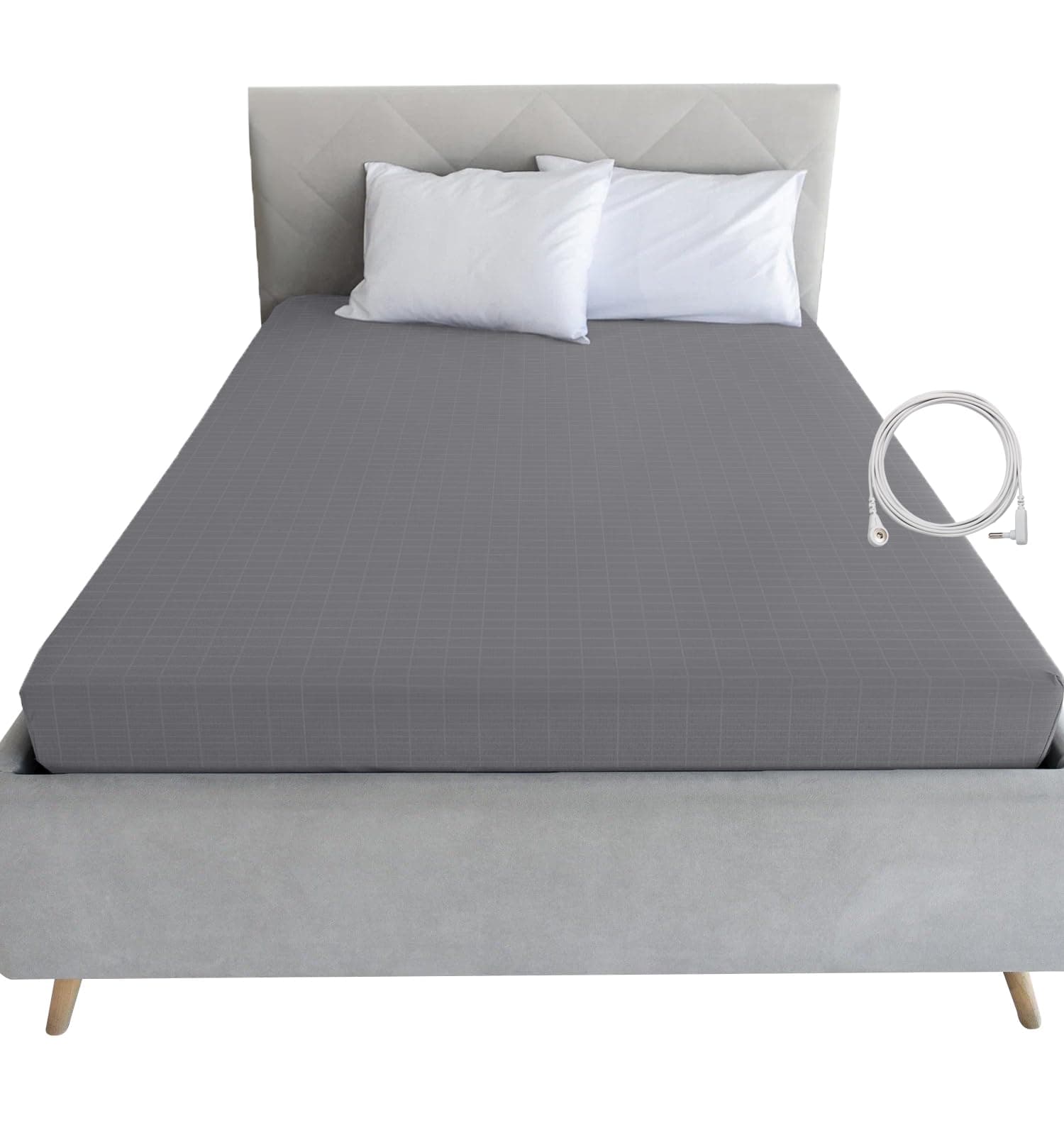 Grounding Fitted Sheet Kit, Grounding Sheets with Deep Pocket, Organic Cotton&Silver Fiber, Conductivity Bed Cover for Sleeping, Earth Connected Bedding (Twin XL,Grey)