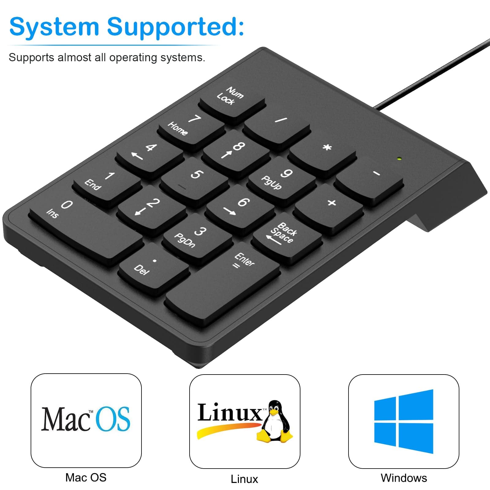 NOOX USB Numeric Keypad Numpad Portable Slim Mini 10 Key Number Pad Keyboard for Laptop Desktop Computer PC, Compatible with ChromeBook Surface Notebook, Tax Accountant Calculate Office Travel & Home