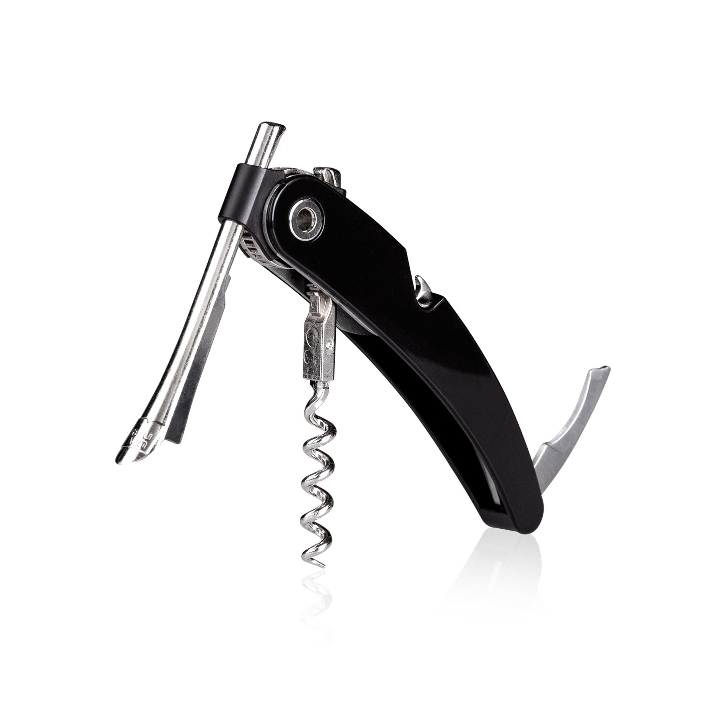 Single Pull Corkscrew with Foil Cutter and Bottle Opener - Black 15cm