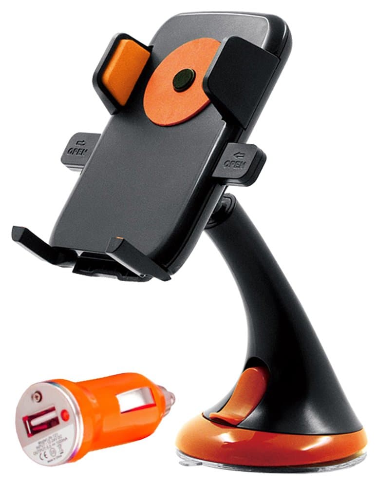 BB One-touch Car Mount Holder Dashboard Car Mount Holder for iPhone, Samsung HTC with FREE Matching Car Charger (Orange) Cell Phone Holder Mobile Phone Holder Car phone Mount Cell Phone Dash Mount