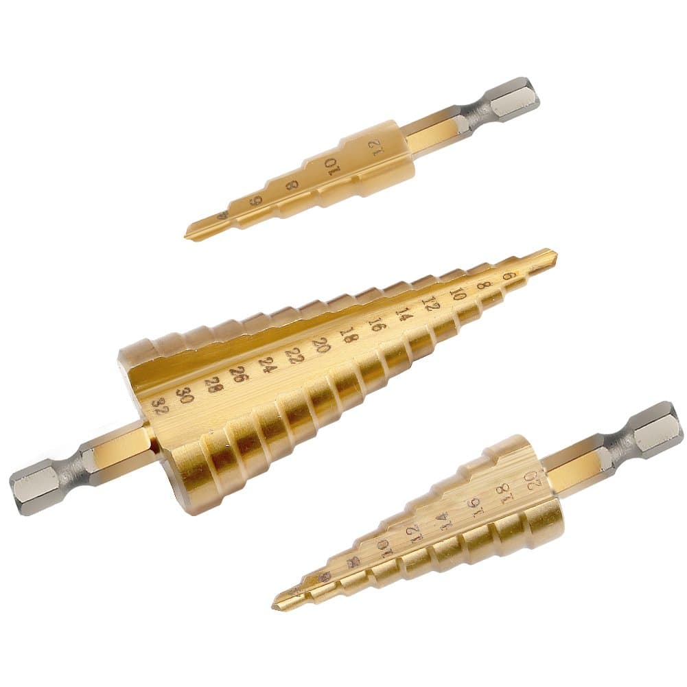 ACBAGI Step Drill Bit Set Hex Shank Hole Cutter 4-32mm/4-20mm/4-12mm