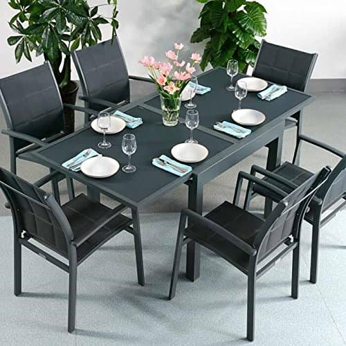 Lazy Susan Ruby Table & 6 Georgia Chairs - GREY | Extendable 180 cm outdoor furniture set