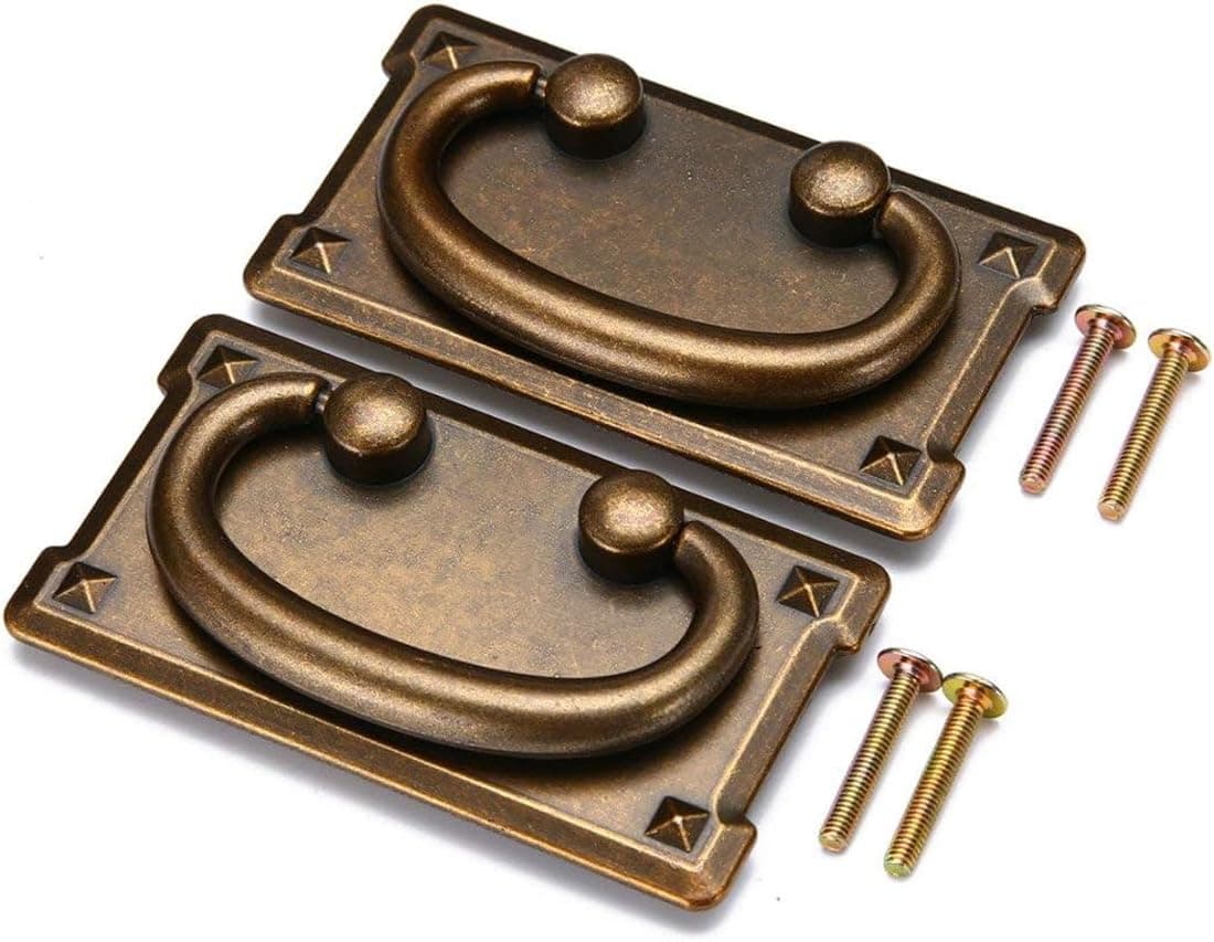 DUDUA 2pcs Vintage Antique Bronze Drawer Ring Pull Handles Knobs Hardware for Dresser Cabinet Door Furniture Drawers Bronze Hand Mission Hardware (Yellow)