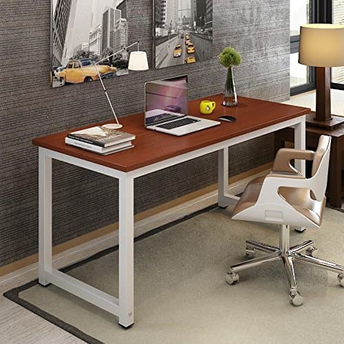 Comfortableplus Modern Simple Style Computer Desk PC Laptop Study Table Office Desk Workstation for Home Office,teak + White Legs（47.2×23.6× 29.5inch)