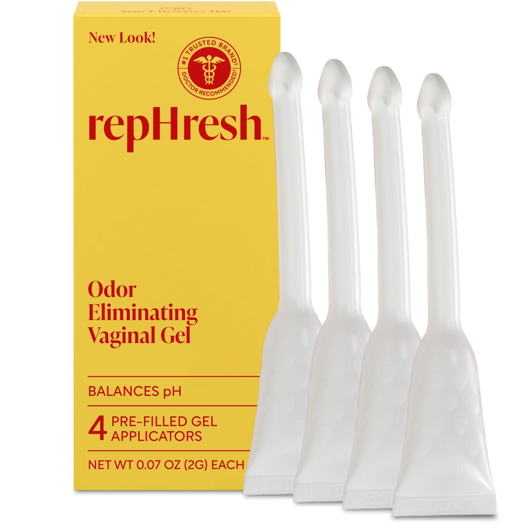 Rephresh Odor Eliminating Vaginal Gel, Clinically Tested to Balance pH & Eliminate Odor for up to 3 Days, Pre-Filled Applicators, 4 ct"