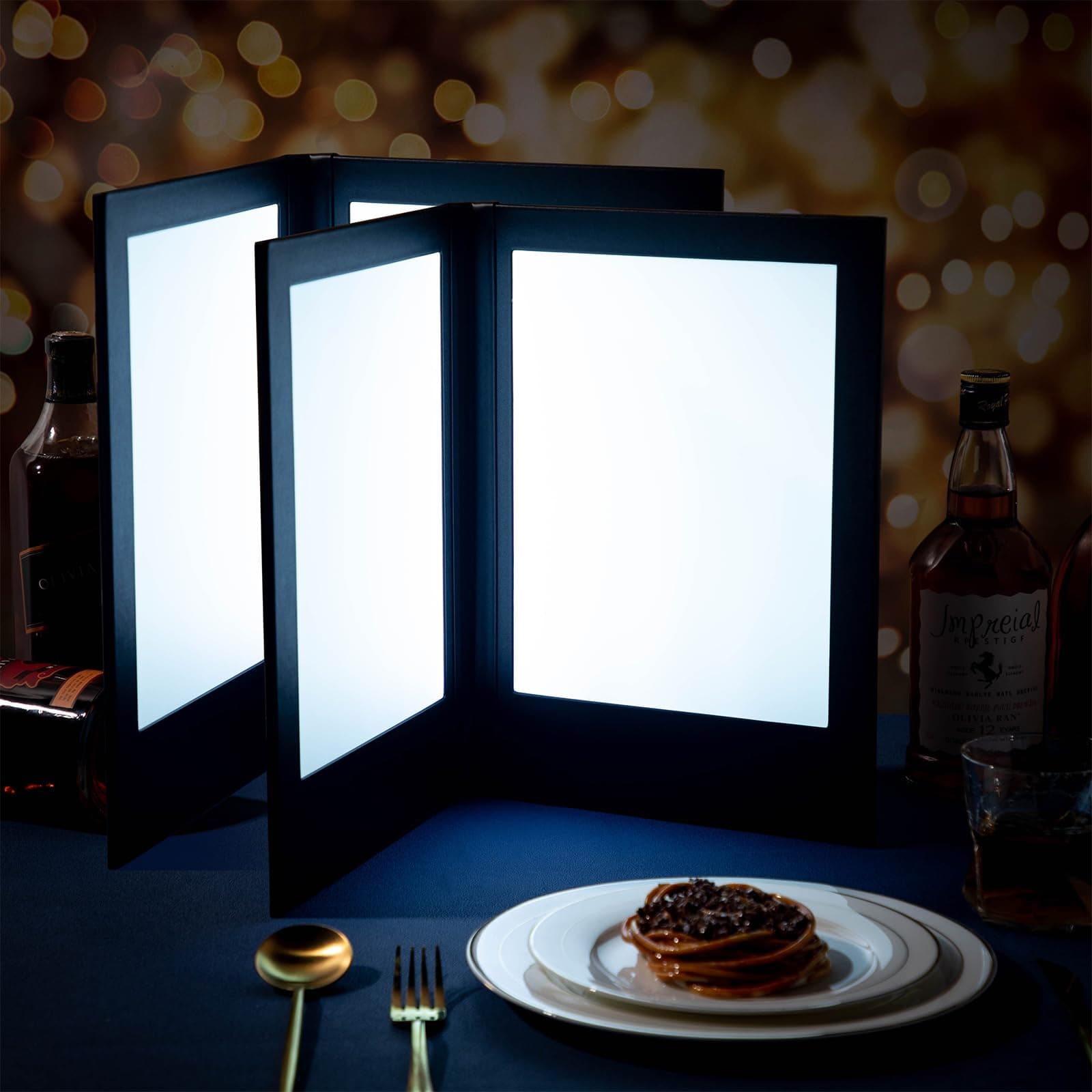 LED Menu Covers 8" x 10.5" LED Backlit Light Double Panel Menu Holder PU Leather Folder Fits Paper for Restaurant Hotel Club Bar Wine