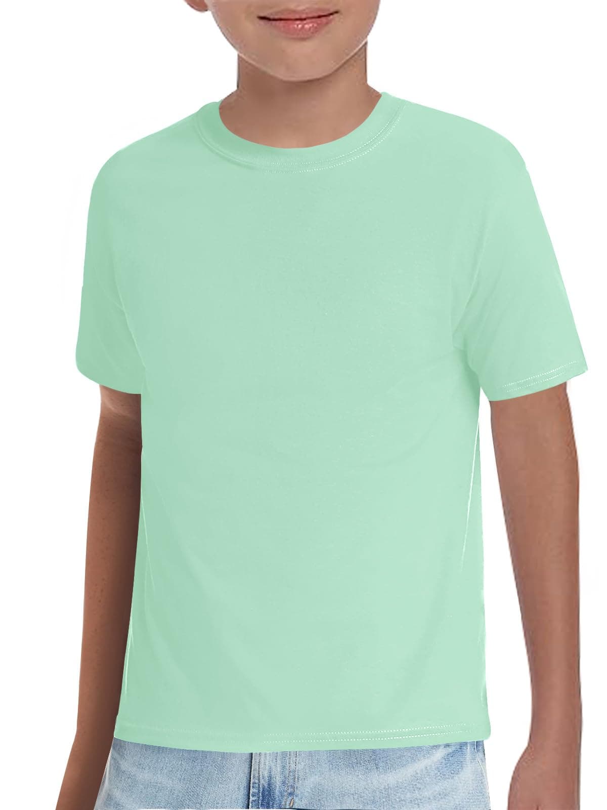 Haloumoning Boys T-Shirts Kids Short Sleeve Crewneck Solid Basic Tees Casual Tops 5-14 Years