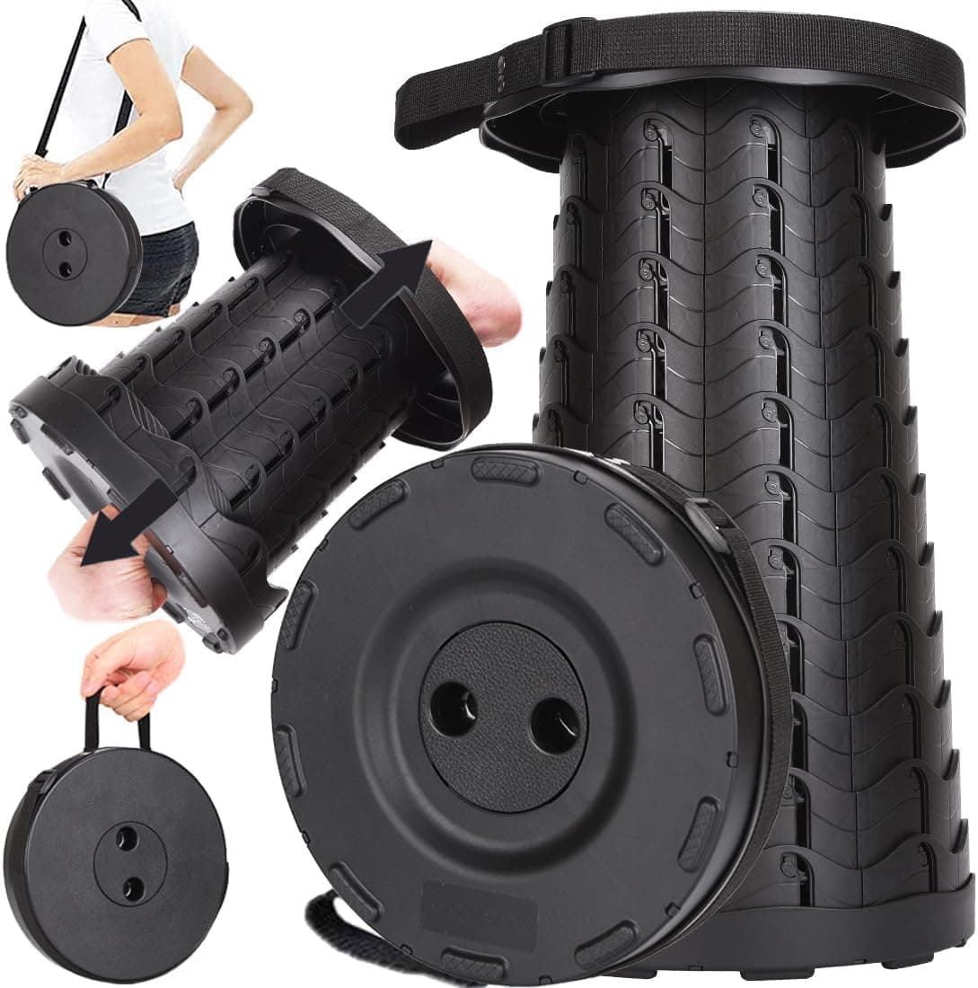 Fishboy Upgraded Collapsible Stool, 400lbs Max Weight, Lightweight But Sturdy, Portable Retractable Folding Telescoping Foldable Camping Stool for Adults Outdoor Fishing Hiking BBQ