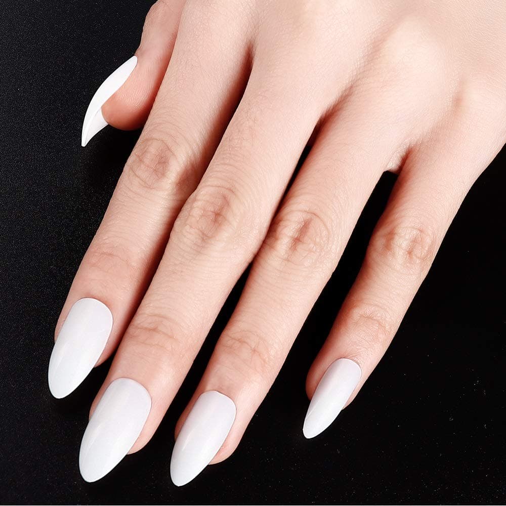 24Pcs 12 Different Sizes Solid White Stiletto False Nails Long Full Cover Fake Nails