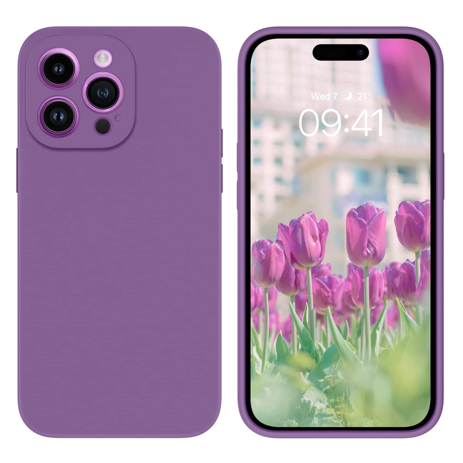 GUAGUA Compatible with iPhone 14 Pro Max Case 6.7 Inch Liquid Silicone Soft Gel Rubber Slim Microfiber Lining Cushion Texture Cover Shockproof Protective Case for iPhone 14 Pro Max, Grape Purple