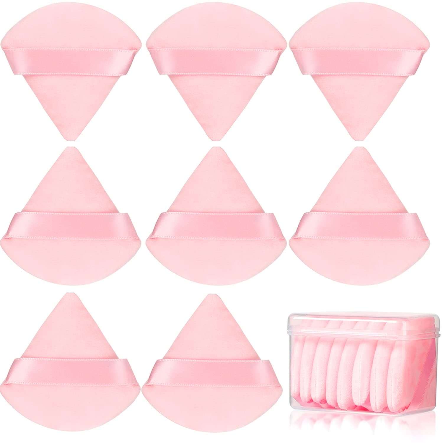8 Pcs Cotton Powder Puff Face, Triangle super soft for Both dry and wet Makeup Setting/Concealer/Loose and Body Powder/Foundation/Blush Makeup Sponge Set (Pink)