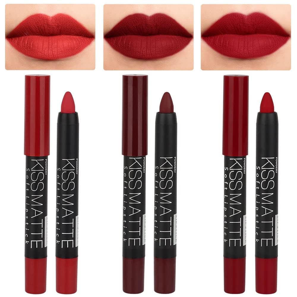 evpct 3Pcs Dark Red Lip Liner Pencil Set, Deep Ruby Red Matte Lipstick Long Lasting for Women, Lipstick and Lip Liner Crayon Set, Lipliner Pencil, Magic Lipsticks 24 Hours Original 10&11&18