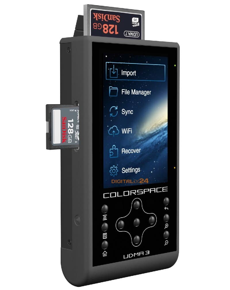 960 GB SSD HyperDrive COLORSPACE UDMA3 - External Solid State Drive, Professional Photo / Video Storage Backup Device with built-in CF/SDXC Card Reader and Portable Wireless Hard Drive / WiFi Drive (6.35 cm (2.5") SATA SSD, USB 3.0, WiFi 802.11n 150 Mbps, 8.9 cm (3.5") Backlit-LCD, USB-OTG, 3x CF/SDXC Reader, 30MB/s Backup, Incremental Backup, 2600mAh Battery). UDMA 3 with integrated 960GB Solid State Drive (SSD). Offer of Digitalix24.