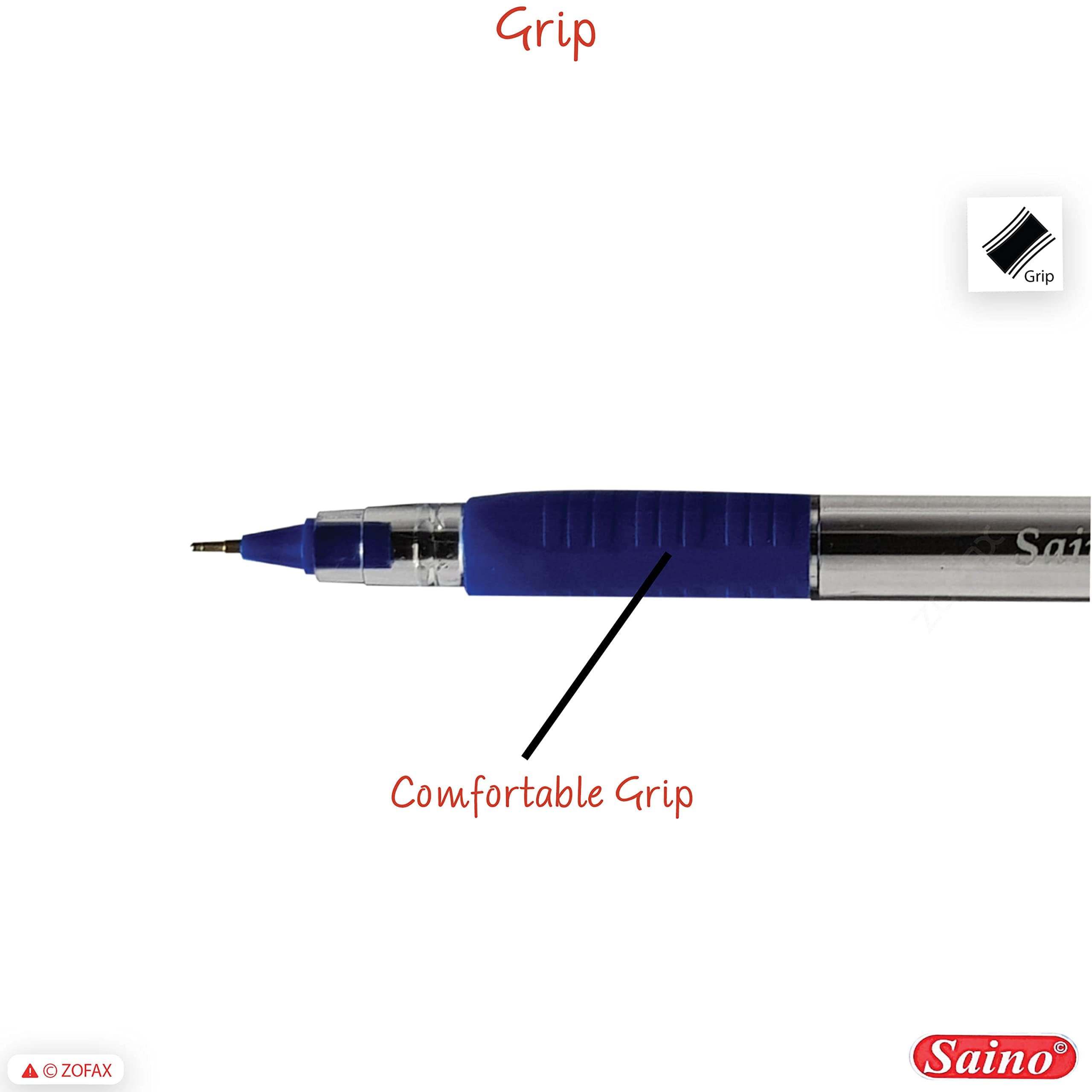 SAINO 10 x 0.7mm Tip Tri-Fit Triangular BLUE Ballpoint Pens Smooth Fine Writing