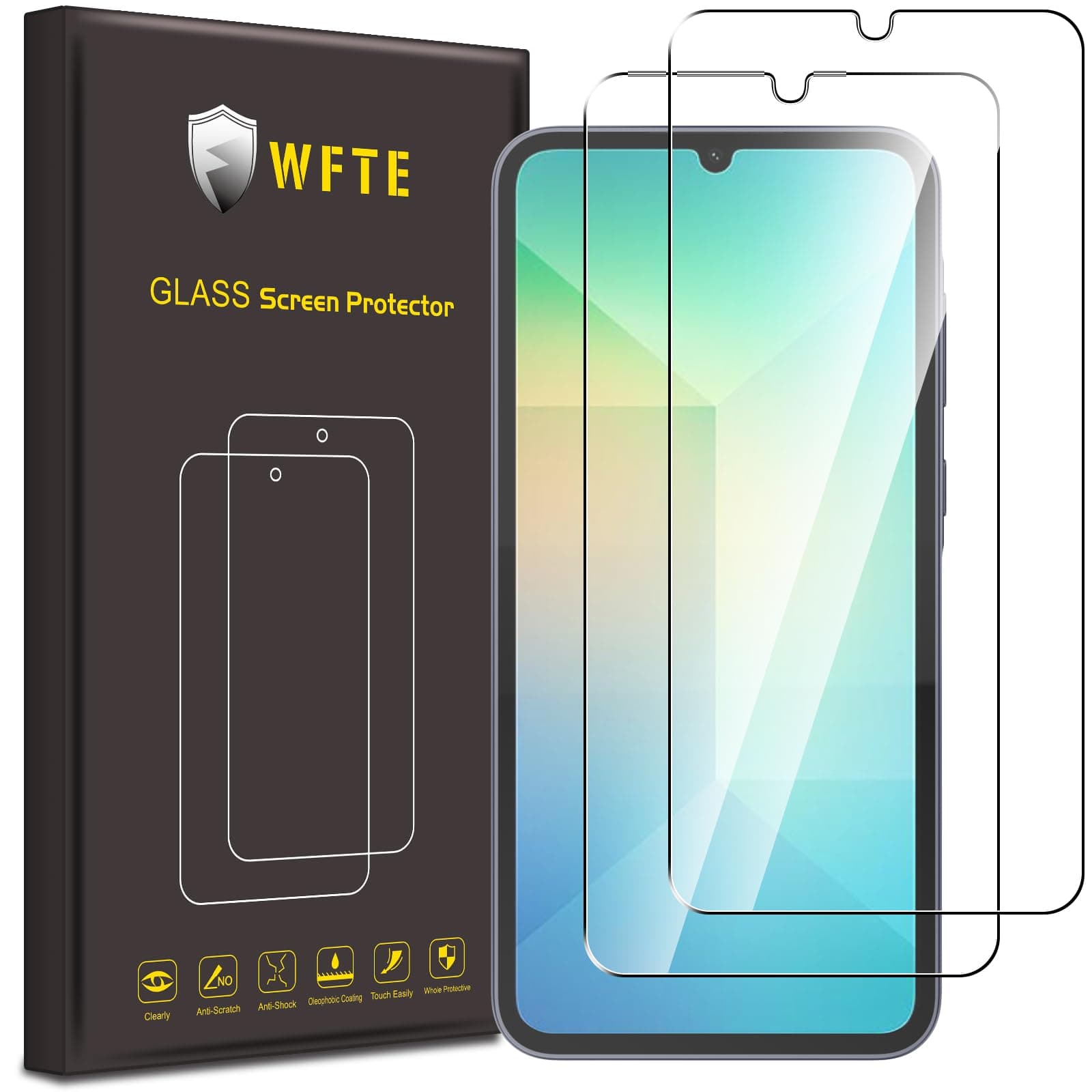 WFTE [2-Pack Screen Protector for Samsung A06,Anti-Scratch,High Transparency,Anti-fingerprint,Bubble-Free,Dust-Free Premium Tempered Glass Screen Protector For Samsung Galaxy A06 (6.7")