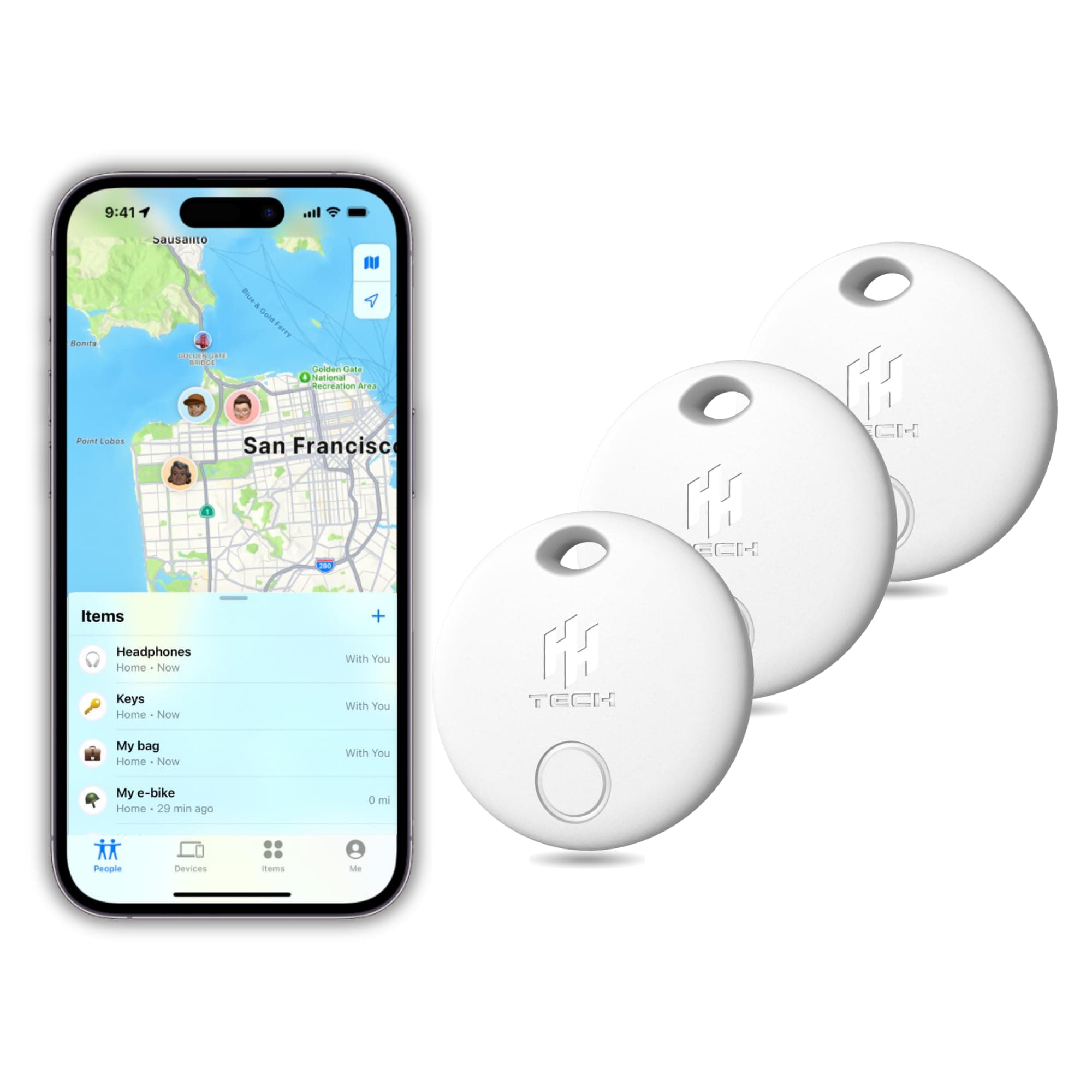 HH-Tech Smart Tag LITE (Pack 3) For Apple iOS Devices, Smart Tracker, Item Finder, Replaceable Battery, Easily Track Your Wallet, Bag, Suitcase, and More Worldwide with Apple Find My App
