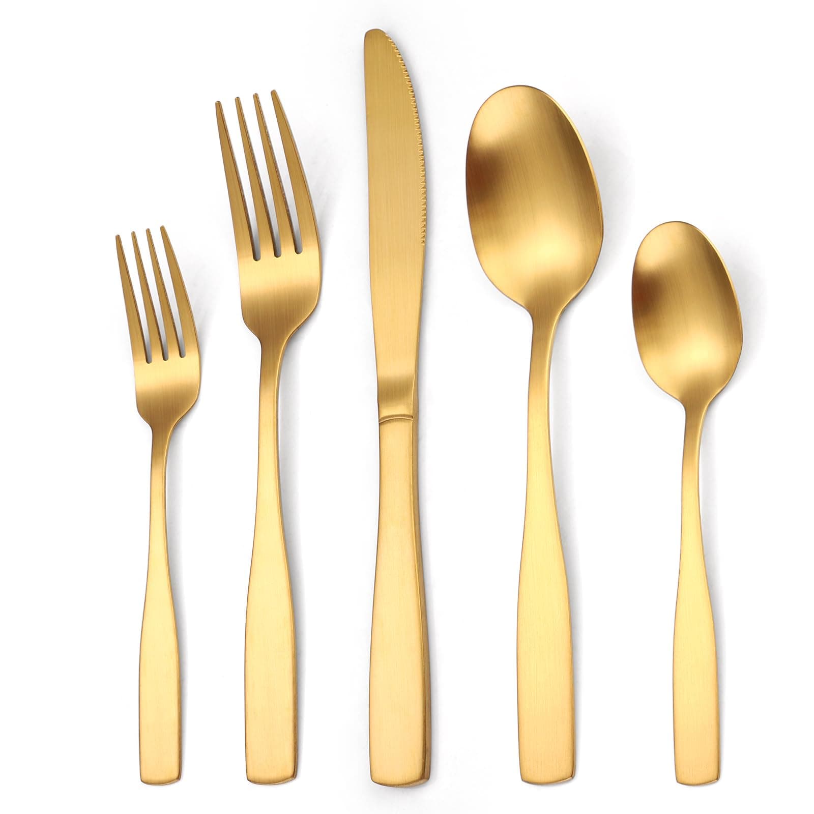 Gold Matte Silverware Set Service for 8,40 Piece Flatware set,18/0 Stainless Steel Utensils Set,Cutlery Utensils Tableware Forks Knives Spoon Dishwasher Safe Modern Flatware Set for Daily Home