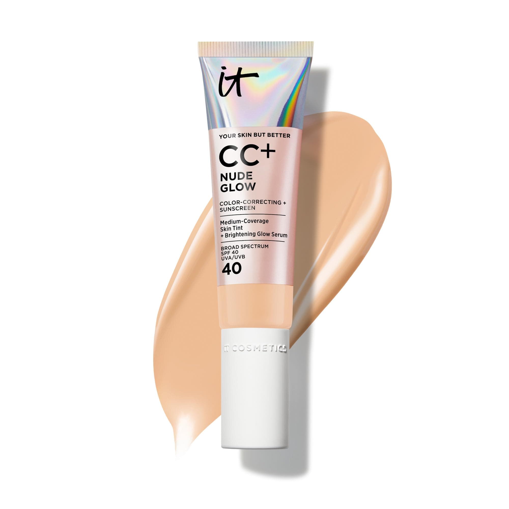 CC+ Nude Glow - Medium Coverage Foundation with SPF 40 & Brightening Glow Serum, Lightweight Skin Tint, 2% Niacinamide + Hyaluronic Acid, Up to 24H Hydration, Normal/Dry Skin - 1.08 fl oz