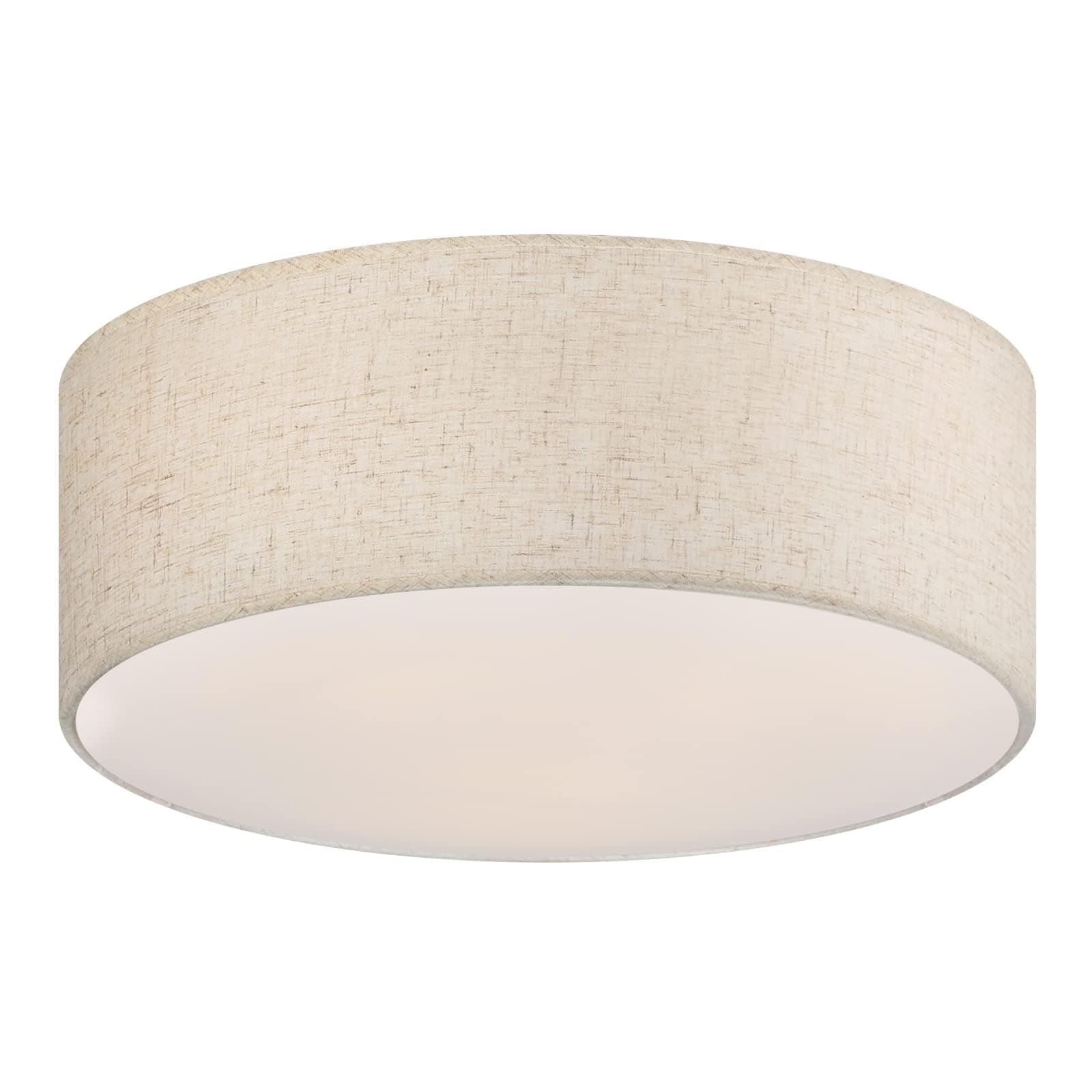18'' Flush Mount Ceiling Light Modern Farmhouse Drum Ceiling Light Fixture with Linen Fabric Shade 3-Light Drum Ceiling Lighting Round Semi Flush Lighting for Bedroom Hallway Living Room