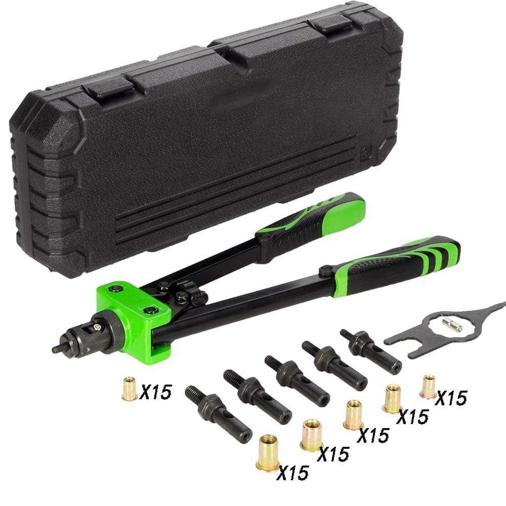 14" Hand Rivet Nut Setter Kit-with 6 Interchangeable Metric & SAE Mandrels (M6 M8 M10& 1/4-20 5/16-18 3/8-16) and 90PCS General Specification Rivnuts- Black Box