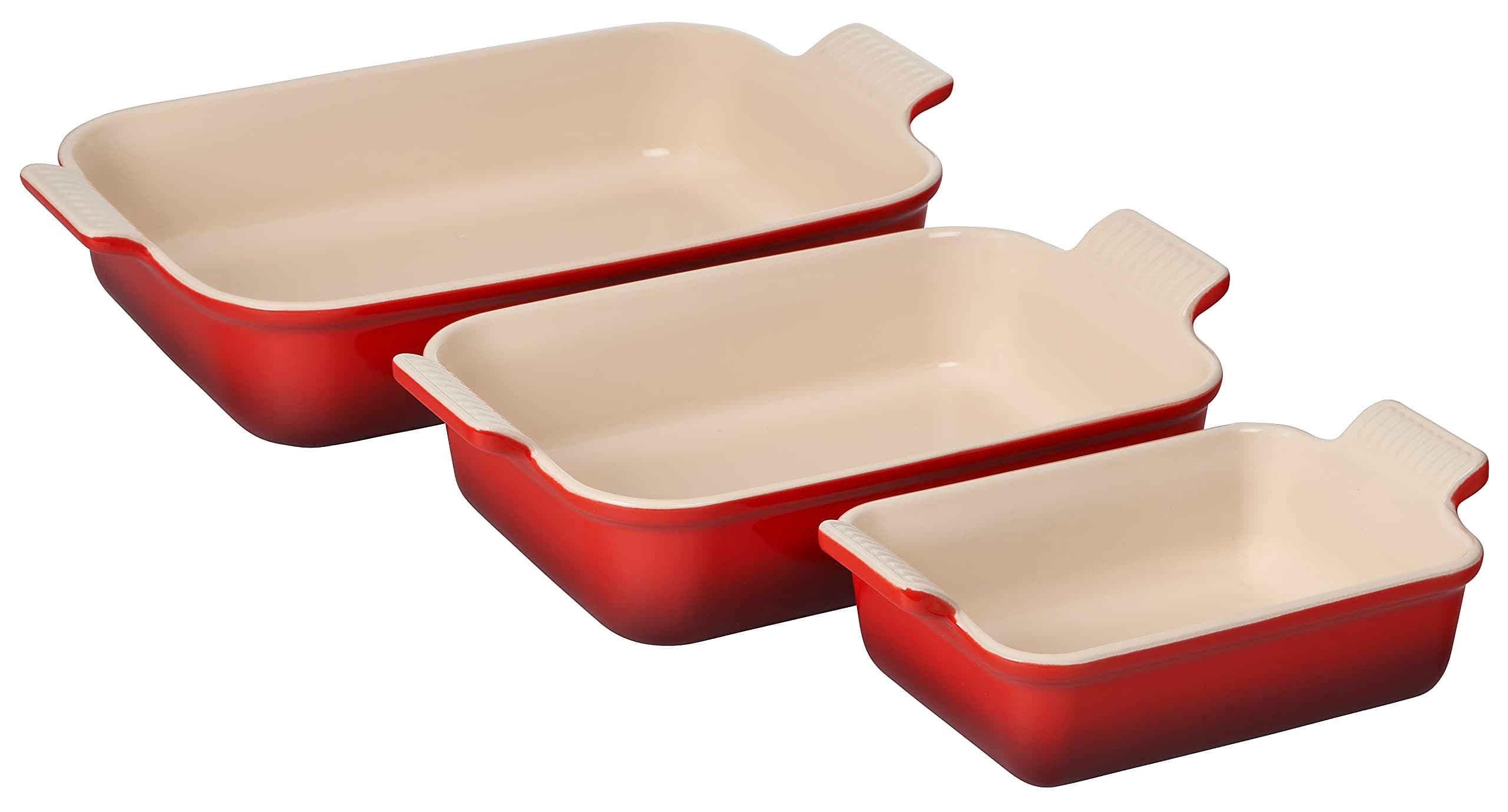 Le Creuset Stoneware Heritage Set 3 Rectangular Dishes, Cerise