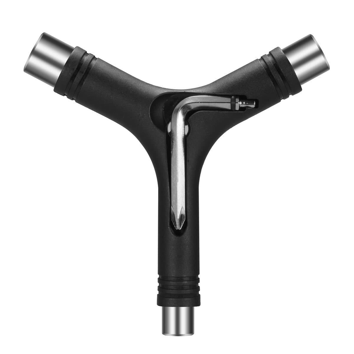 Zeato All-in-One Skate Tools Multi-Function Portable Skateboard Y Tool Accessory with Y-Type Allen Key and L-Type Phillips Head Wrench Screwdriver - Black