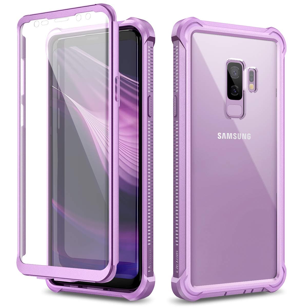 Dexnor Galaxy S9+ Plus Case with Screen Protector Clear Military Grade Rugged 360 Full Body Protective Shockproof Hard Back Cover Defender Heavy Duty Bumper Case for Samsung Galaxy S9 Plus - Purple