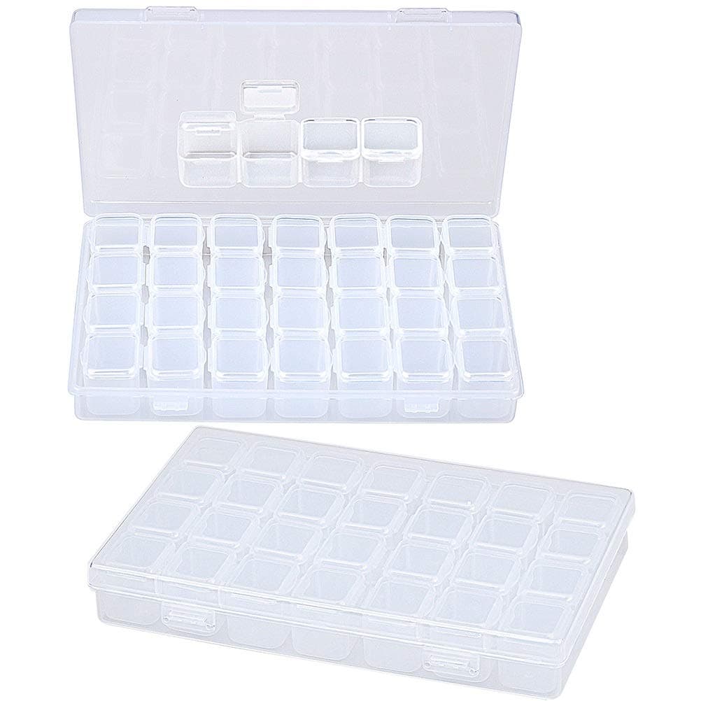 Siming 2pack 28 Grids Adjustable Storage Boxes, Clear Plastic Storage Organizer Bead Case(Mini Compartment Size 2.3 * 1.9 * 2.1 cm)