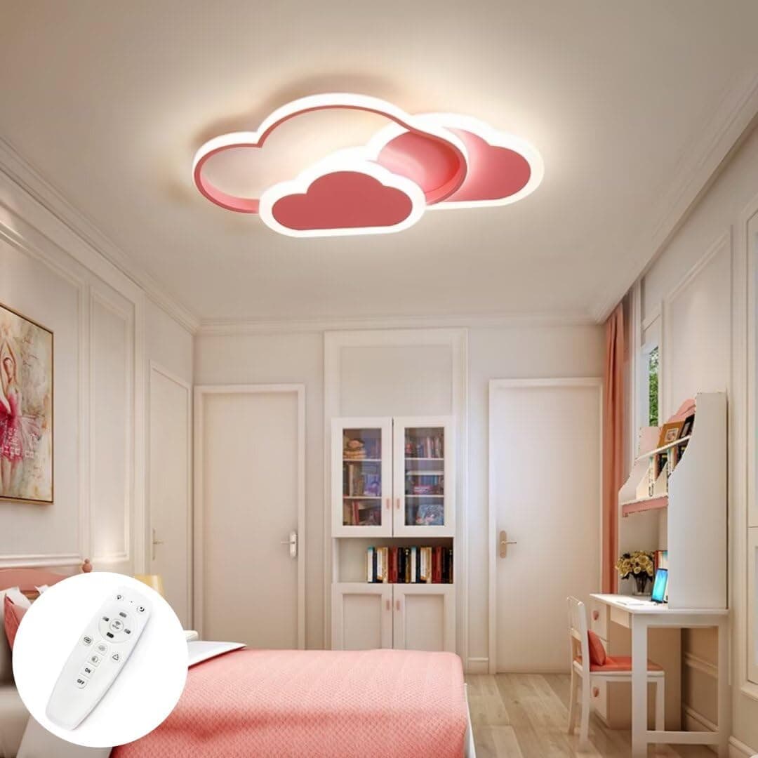 3D Ceiling Light Led Creative Clouds Intelligent Regulation Stepless Dimming Ceiling Lamp Lighting for Boys Girls Bedroom Kindergarten with Remote Control, 32W