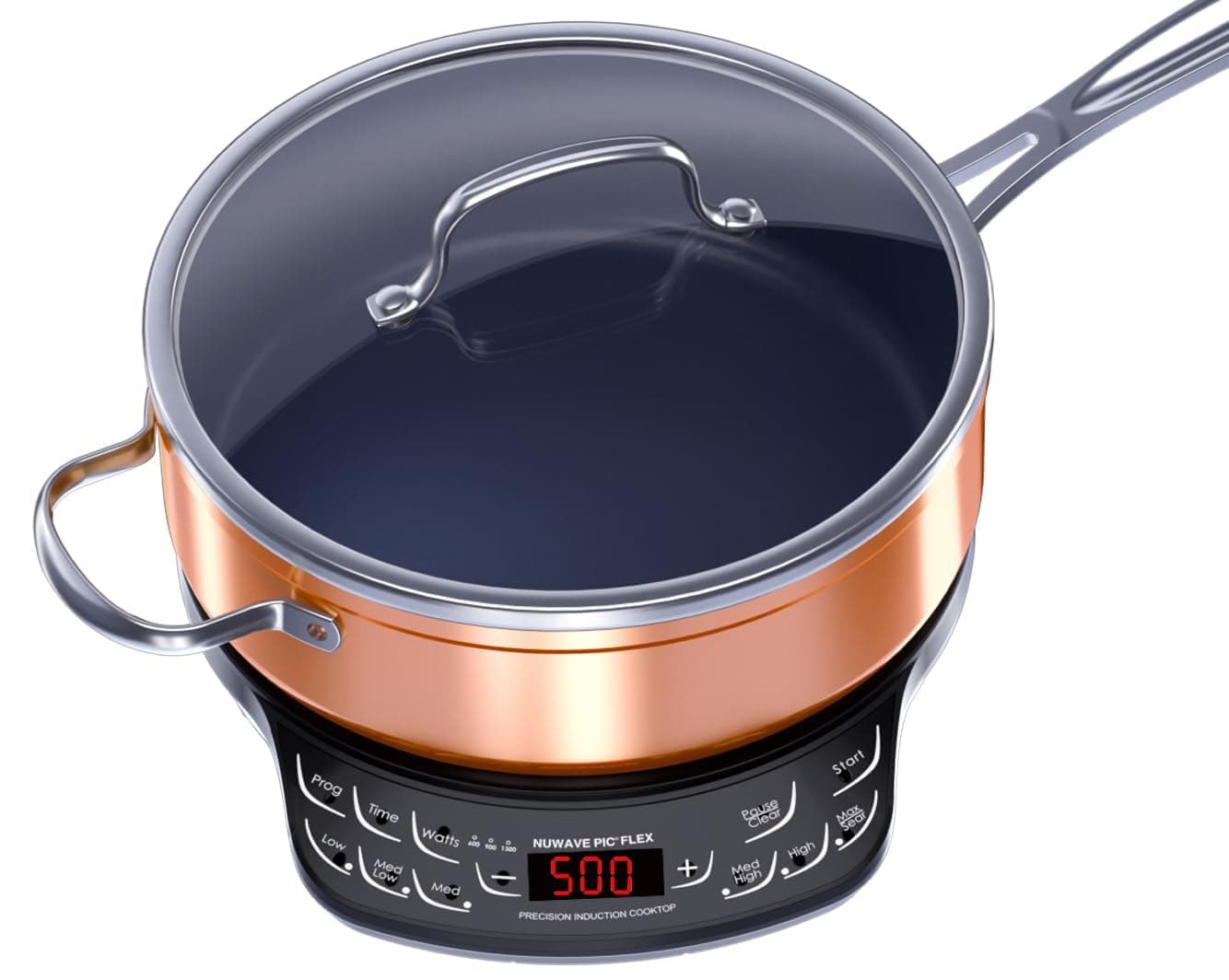 Flex Precision Induction Cooktop, 10.25” Shatter-Proof Ceramic Glass, 6.5” Heating Coil, 45 Temps 100°F to 500°F, 4Qt Induction-Ready Healthy Ceramic Non-Stick Everyday Pan with Lid Included