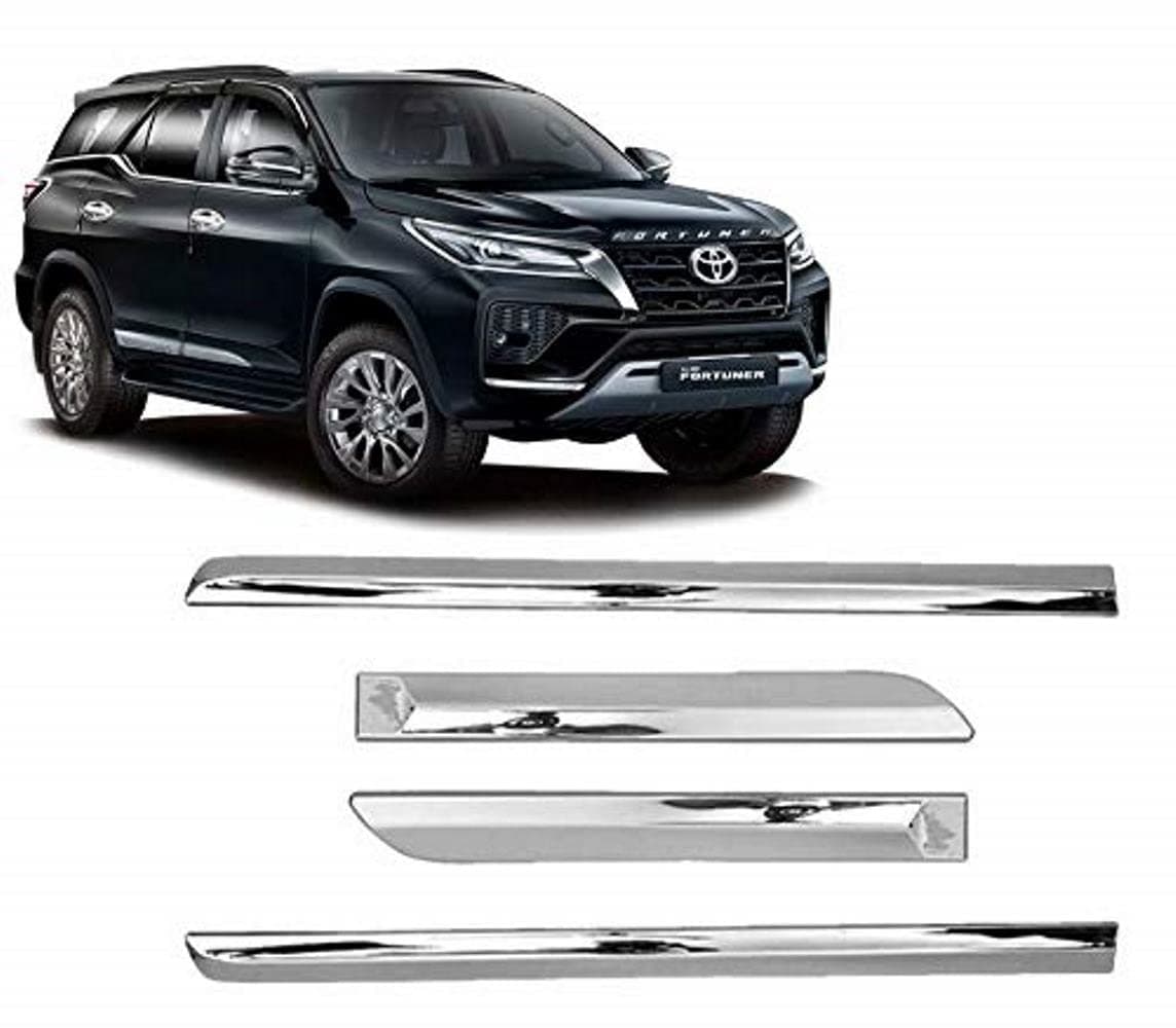 Empica Full Chrome Car Side Moulding Door Beading Protector Cladding Compatible with Toyota Fortuner Facelift (Set of 4 Pcs, Silver)