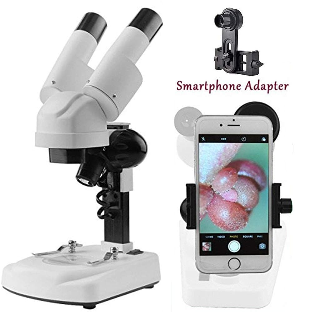 SOLOMARK Portable Stereo Microscope-20X-40X Lab LED Binocular Microscope with a Microscope Smartphone Adapter