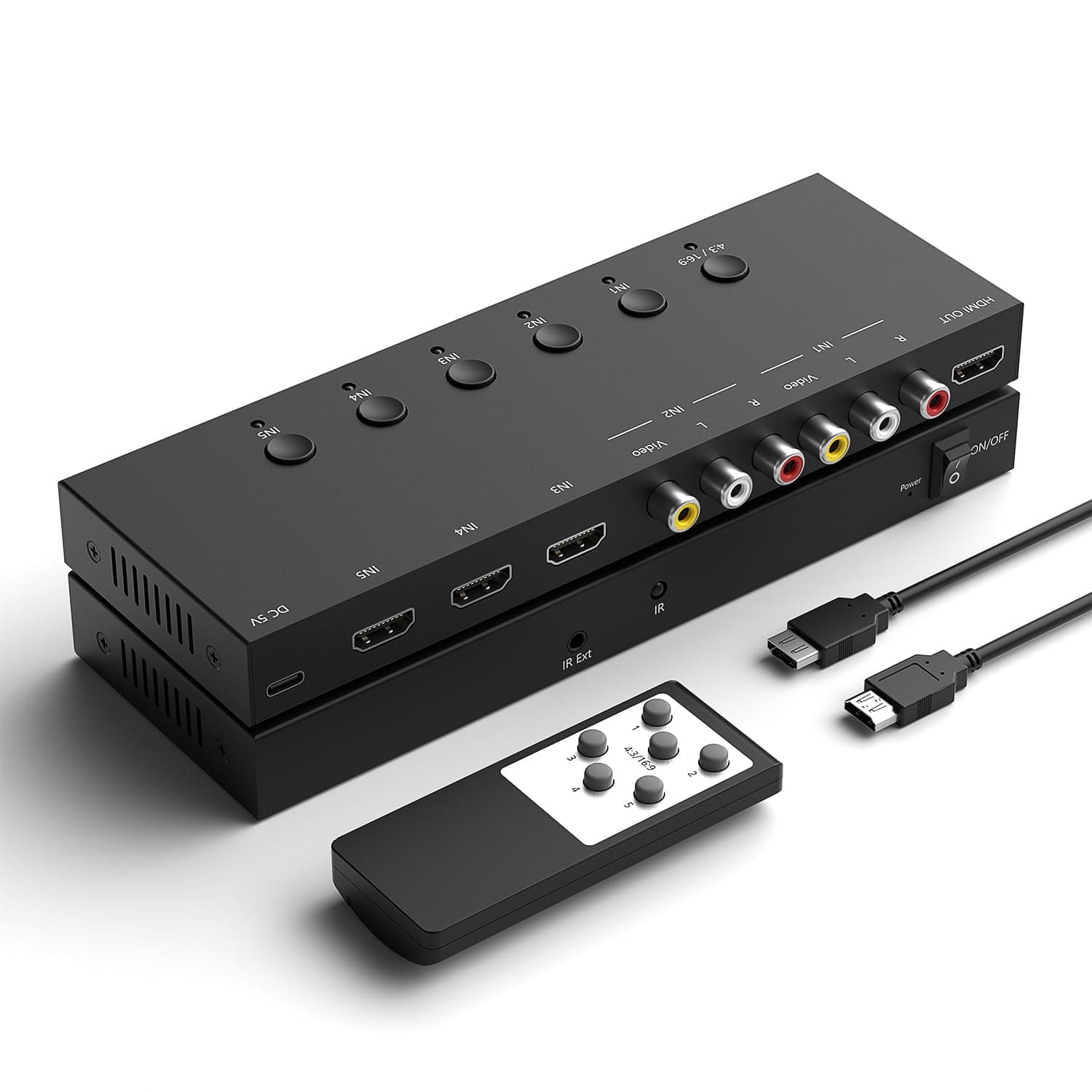 - 2 AV Inputs + 3 HDMI 2.0 Inputs to HDMI Converter (5 in 1) with Upgrade New Version