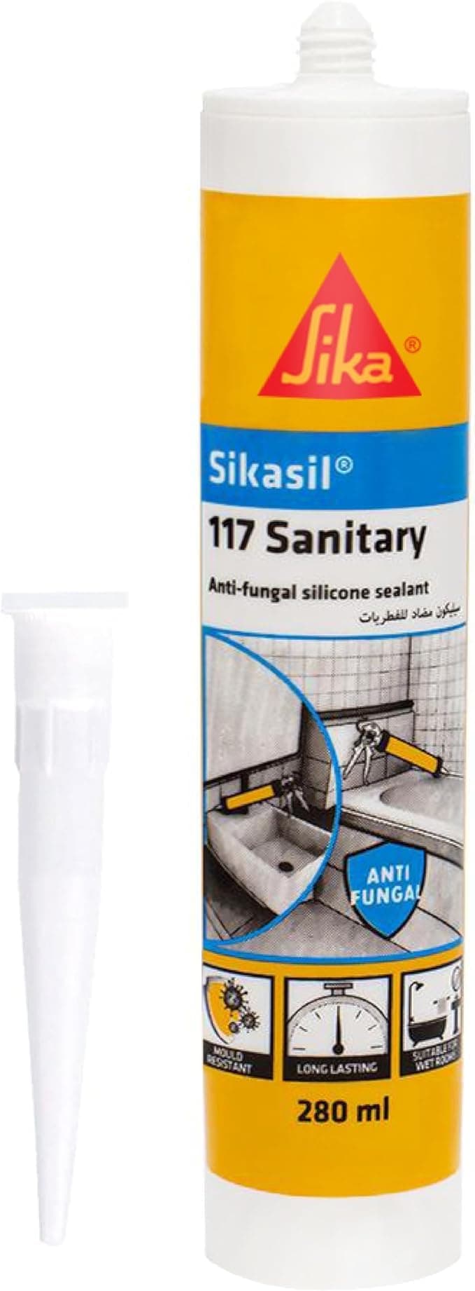 Anti-Fungal Acetoxy Silicone Sealant For Sanitary Applications - Sikasil-117 Sanitary White - Weather-Resistant - 280ml Cartridge