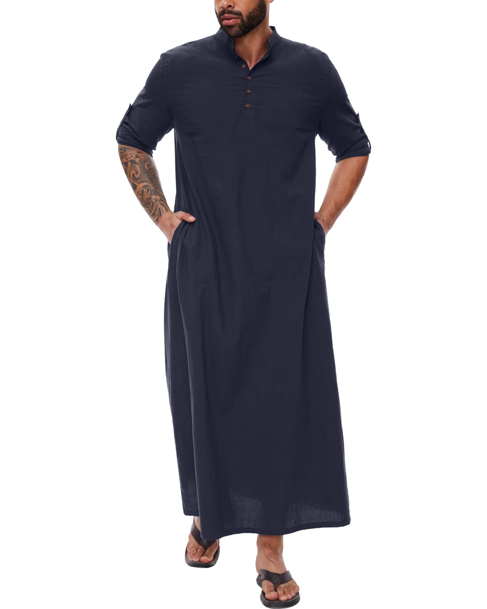 Kaftan for Men - Button Down Islamic Thobe Arabic Robes